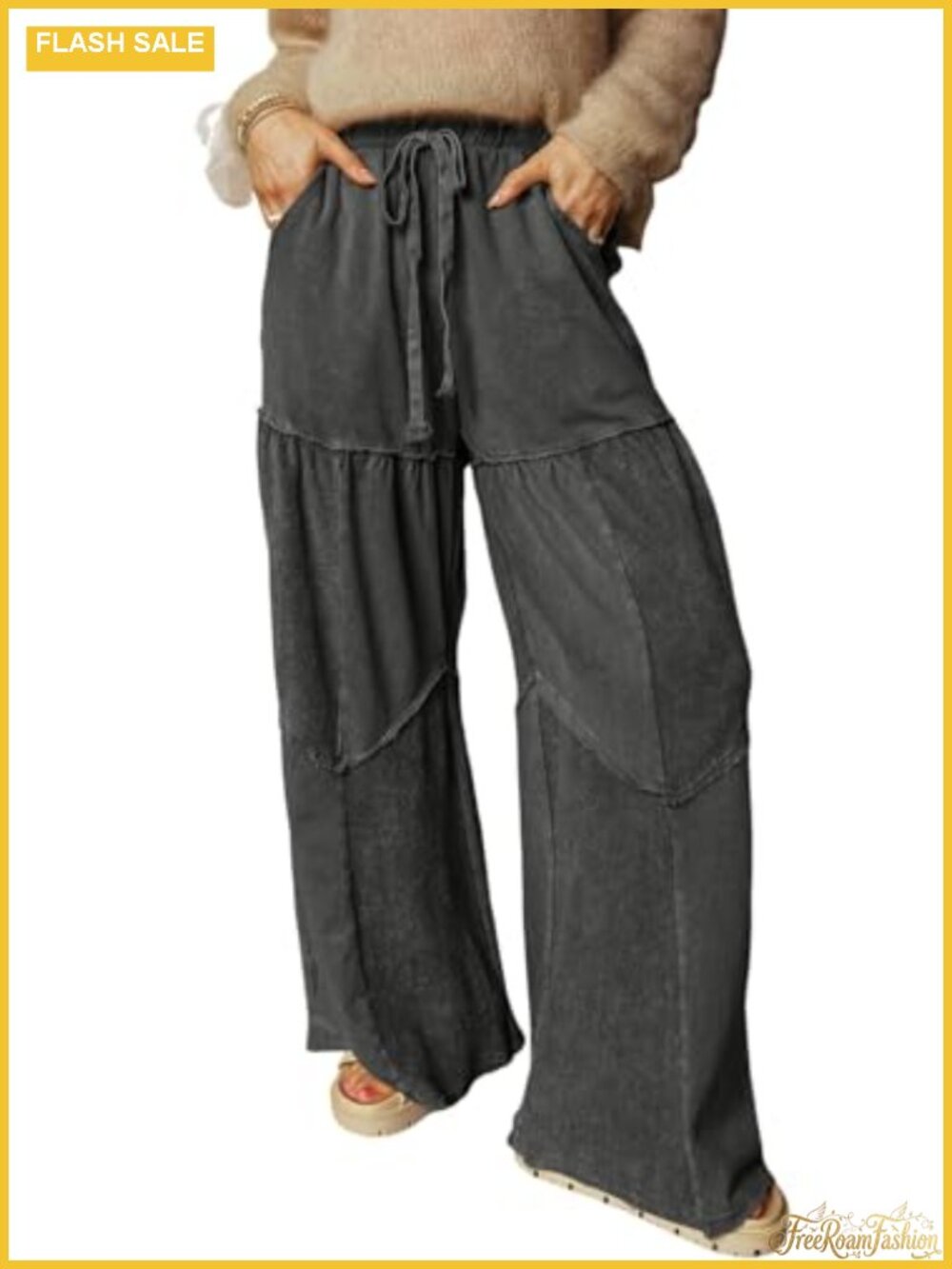 Women's Wide Leg Palazzo Lounge Pants with Pockets High Rise Drawstring Casual
